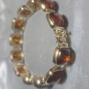 Orange Amber 18k Yellow Gold Over Sterling Silver Bracelet